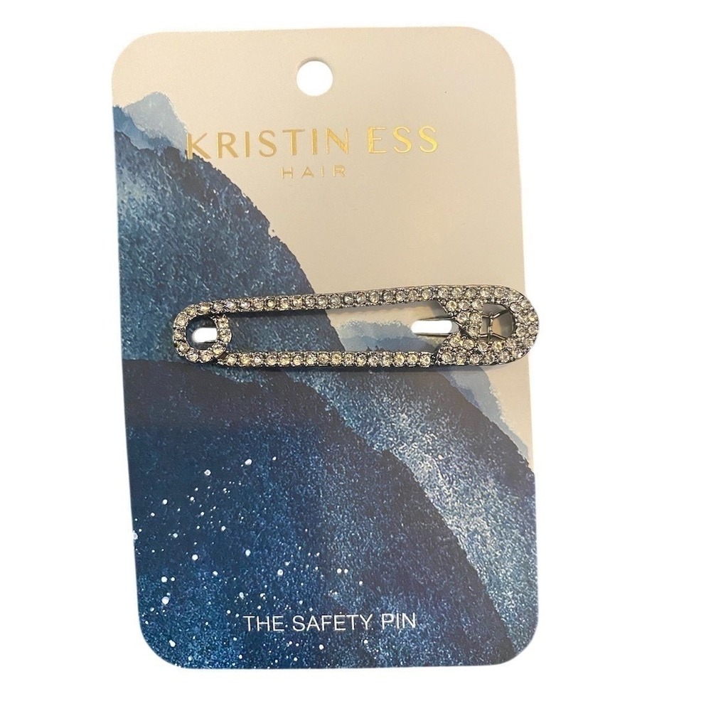 Kristin Ess Hair Safety Pin Rhinestone Sparkly Hair Clip Barrette Silver